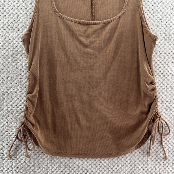 Pilcro Anthropologie Top Womens XL Brown Rib Knit Square Neck Ruched Tie Tank - Picture 5 of 13